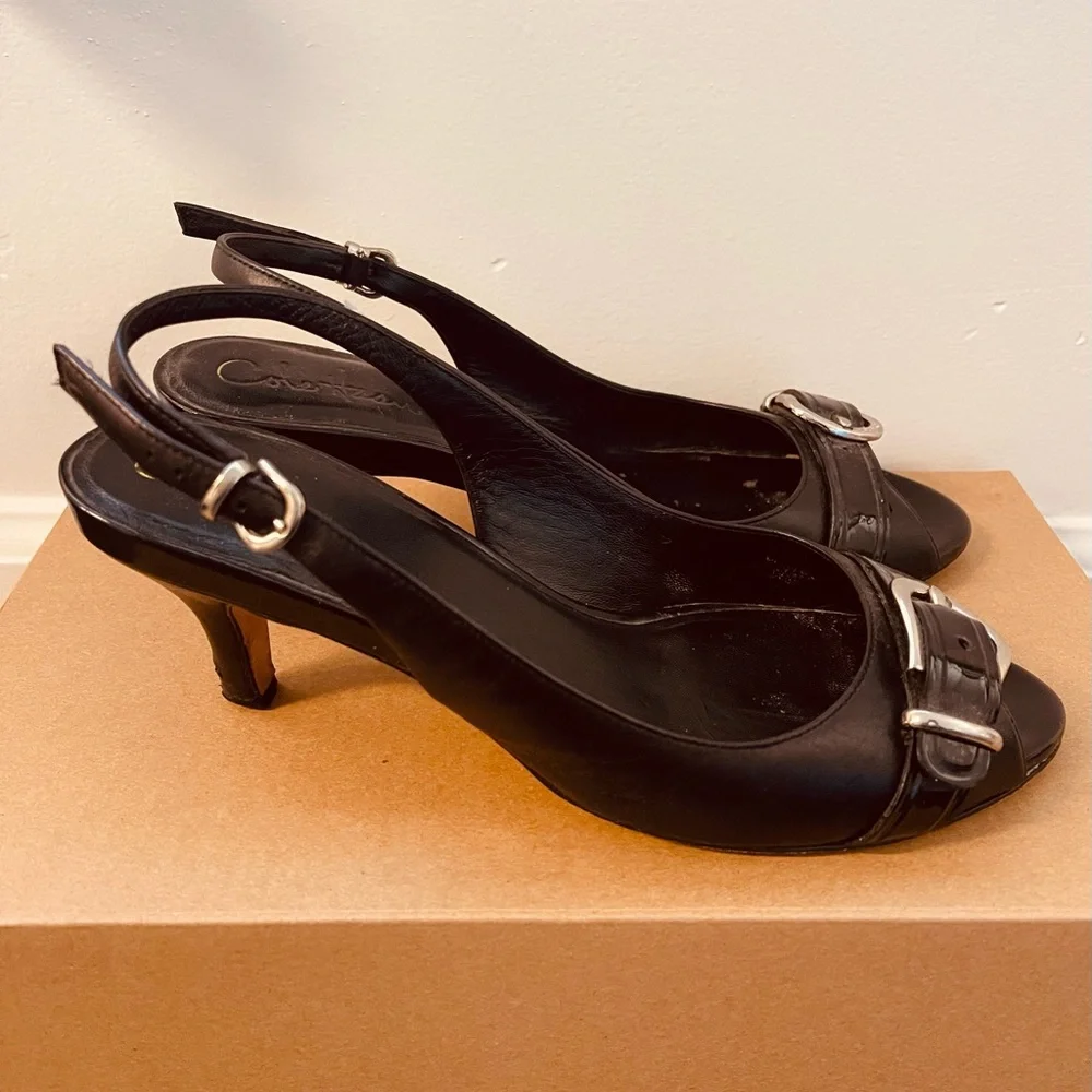 Cole Haan Black Slingback Heels with Buckle - Picture 1 of 4